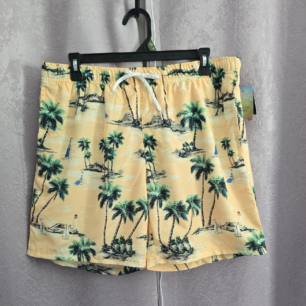 Ocean & Coast Yellow Tropical Print Swim Trunks, Size L, NWT - Picture 2 of 4